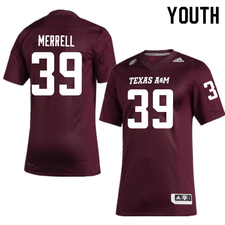 Youth #39 Caleb Merrell Texas A&M Aggies College Football Jerseys Sale-Maroon